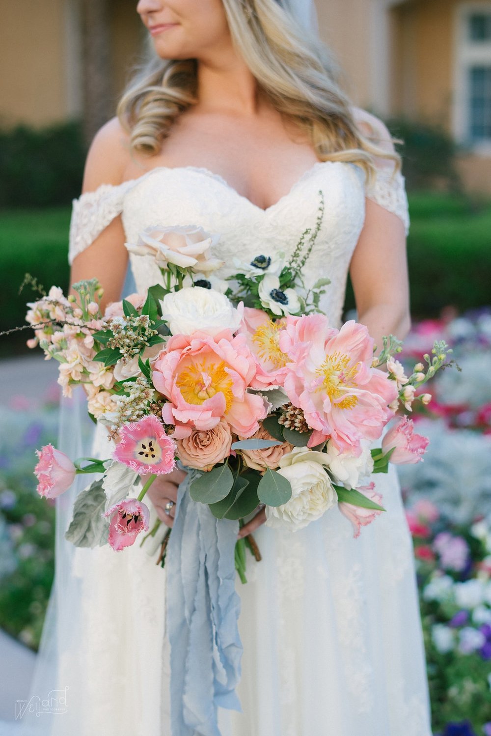 Peony Bridal Bouquet with French Ribbon || Lisa Stoner Events || Velvet & Twine || Jordan Weiland Photography